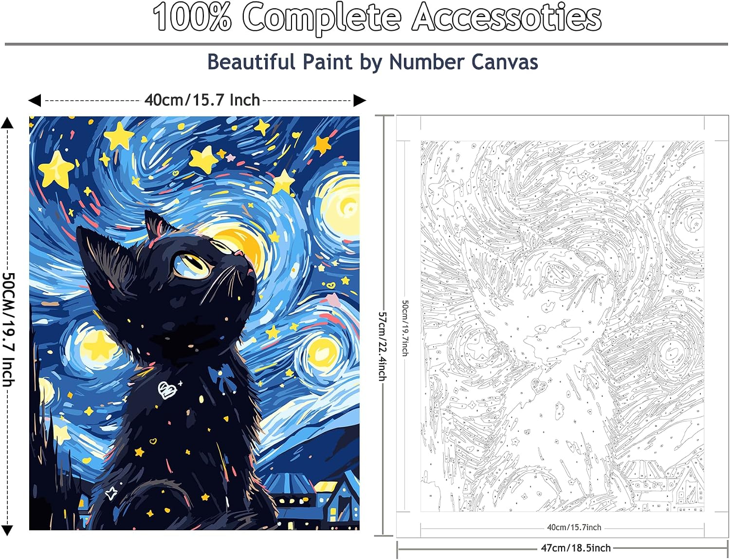 Detalle 2 de Jieyisier „Malen nach Zahlen“ Katze für Erwachsene – Paint-by-Numbers Set 16x20 Zoll mit Pinseln und Farben