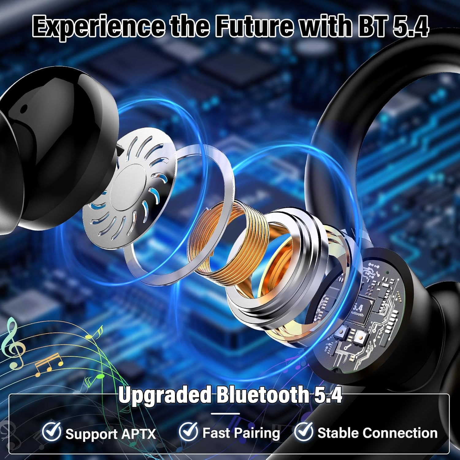 Detalle 2 de Bluetooth Headset V5.4 – Freisprech-Headset mit ENC, aptX und Ladebox (115 Std) für Business/Truckers