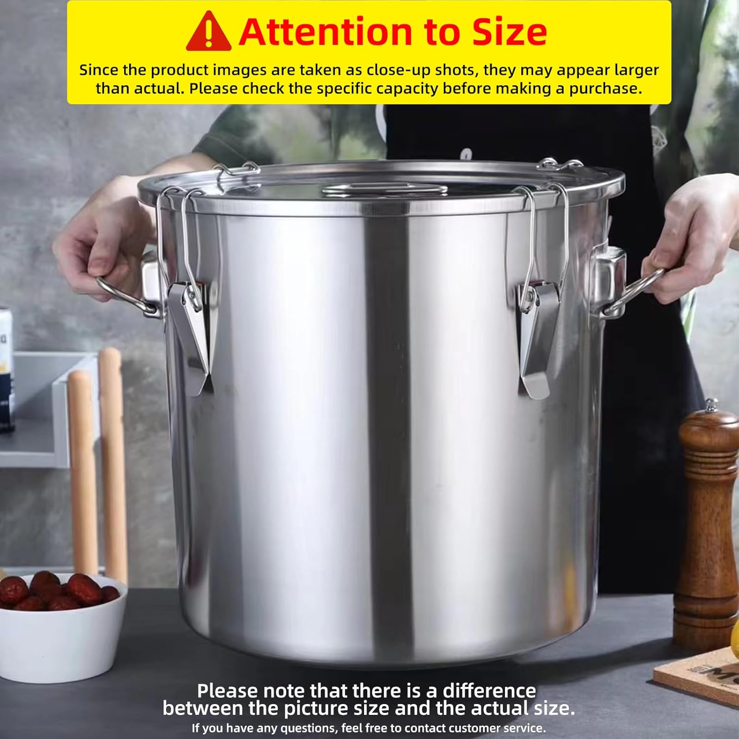 Detalle de Verdeho 304 Stainless Steel Airtight Food Storage Containers (33L) with Lock Clips