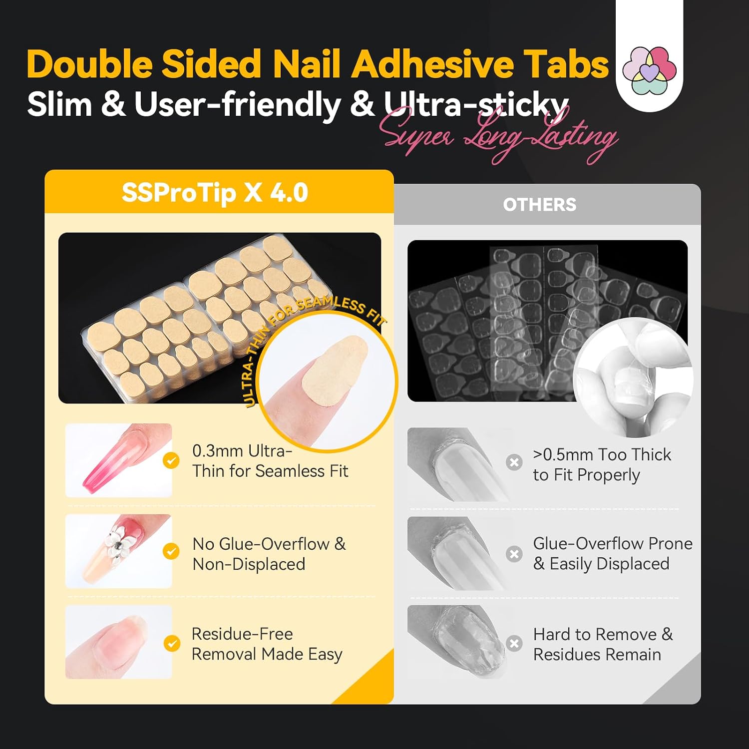 Detalle de Saviland Faux Ongles Autocollants – 600 pièces, 15 tailles, 0,3 mm ultra-fin