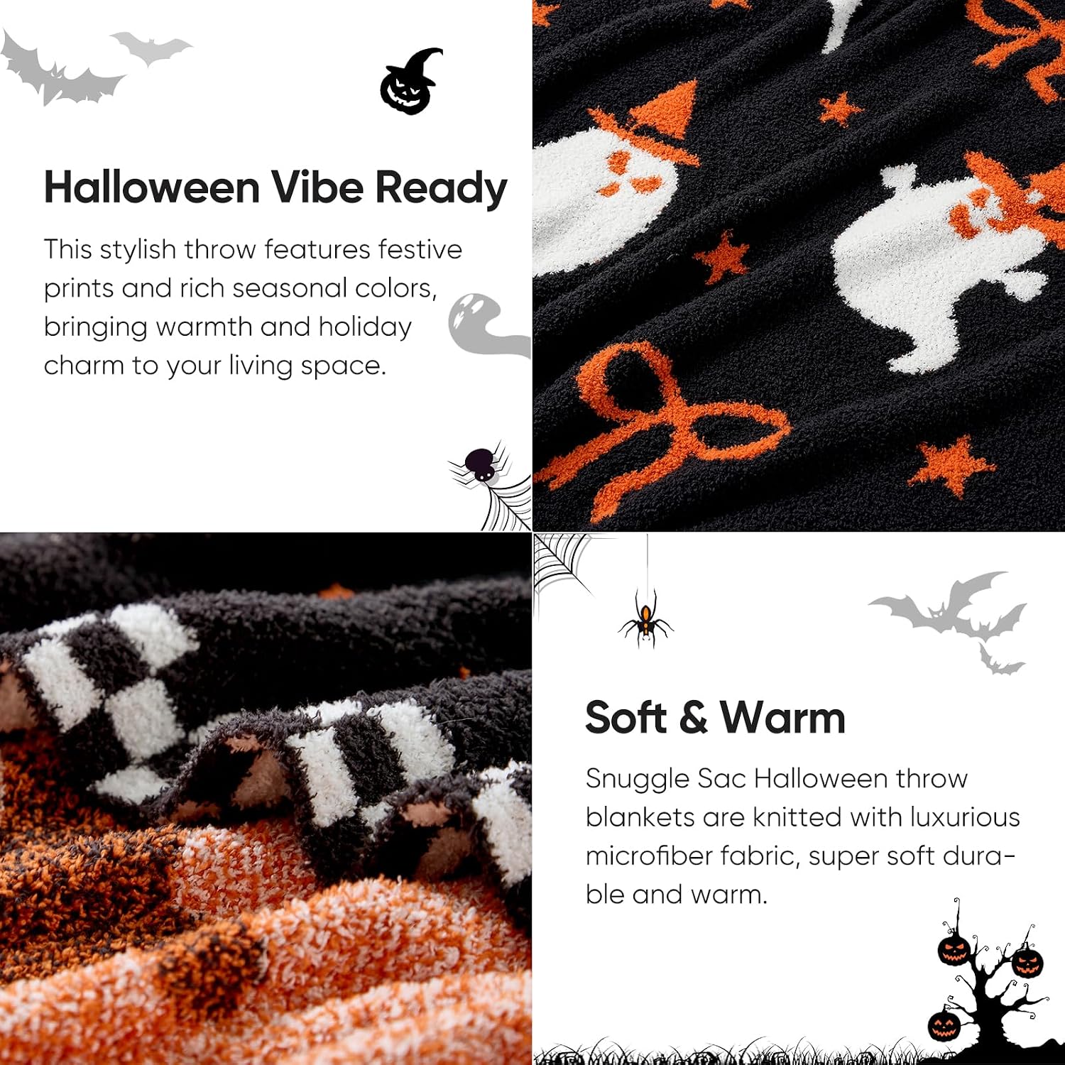 Detalle 1 de Snuggle Sac Halloween Throw Blanket, 50 x 60-Inch Microfiber Ghost Design