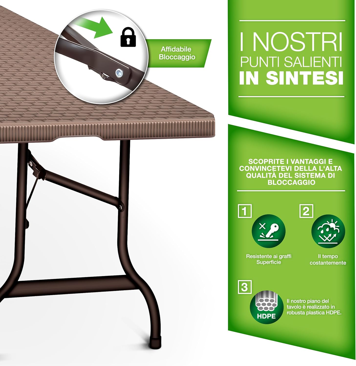 Detalle 2 de tillvex Tavolo da giardino pieghevole 180×75 cm