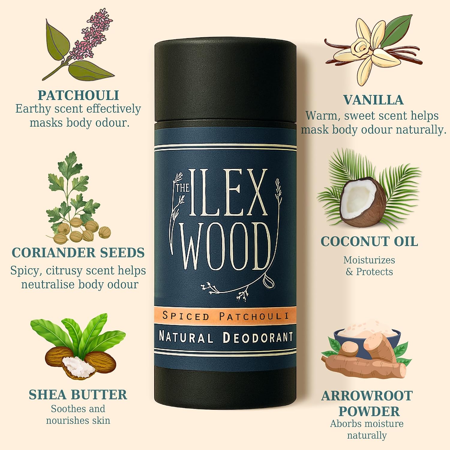 Thumbnail 1 de The Ilex Wood Natural Deodorant Stick (70ml) – Spiced Patchouli, aluminium-free & plastic-free