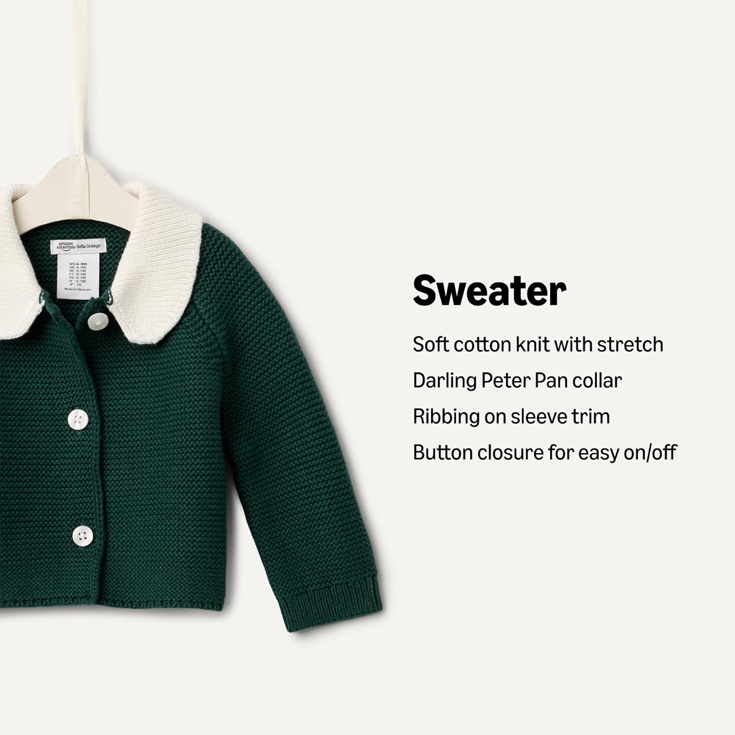 Detalle de Amazon Essentials x Sofia Grainge Unisex Toddlers and Babies' Peter Pan Collar Sweater Jacket