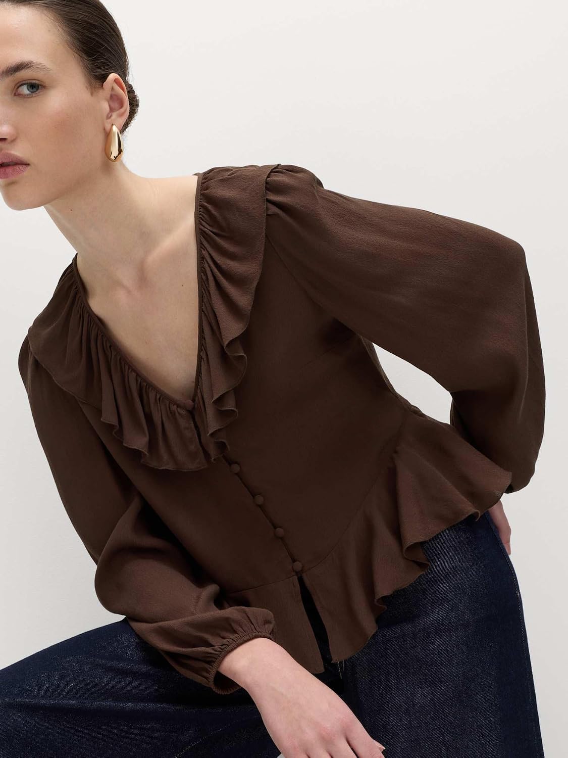 Thumbnail 2 de Marks & Spencer B0H6RP321M damesblouse met ruches, V-hals en normale pasvorm