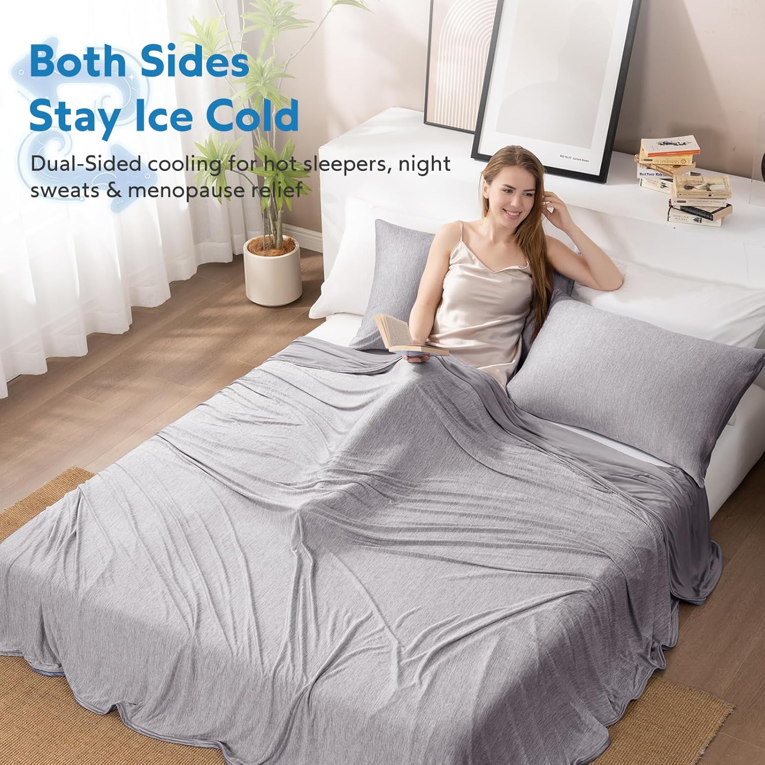 Thumbnail 2 de HOMFINE Cooling Blanket for Hot Sleepers – Double-Sided Lightweight Comfort (Grey, 108 x 90 inches)