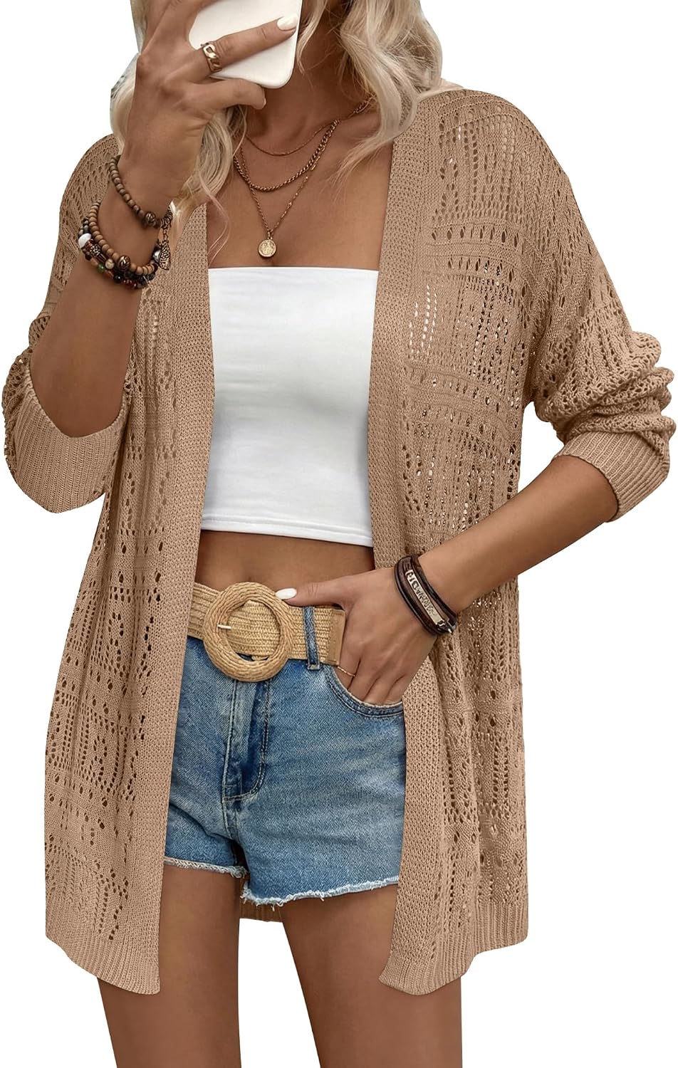 Detalle de Zeagoo Womens 2026 Summer Crochet Cardigan: Lightweight Open Front Kimono for Boho Beach Vibes