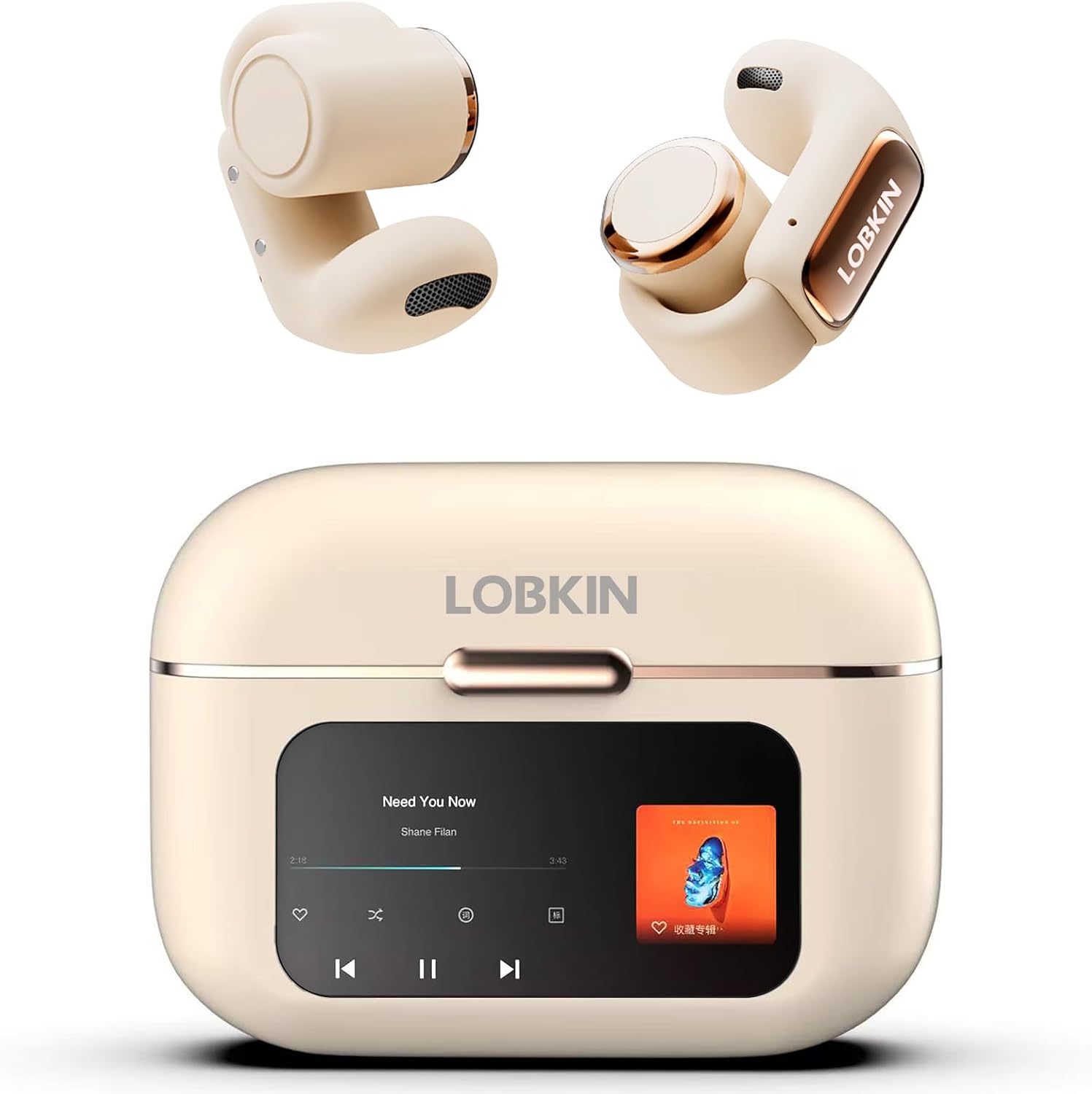 Detalle de LOBKIN Open Ear Headphones with Clip-On Fit, Bluetooth 5.4, 4GB Memory and LED Touch Display