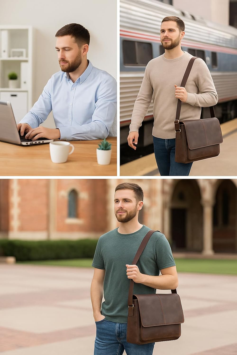 Thumbnail 1 de Oak Leathers handmade leather messenger bag with laptop briefcase design