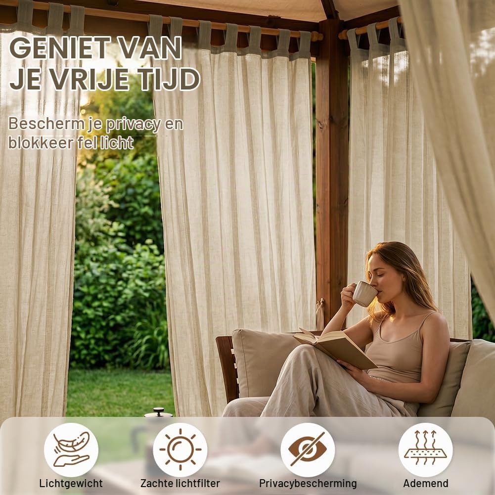 Detalle 2 de AUAUY buitengordijnen, 2 stuks, waterdicht polyester, Linen, 213 × 132 cm