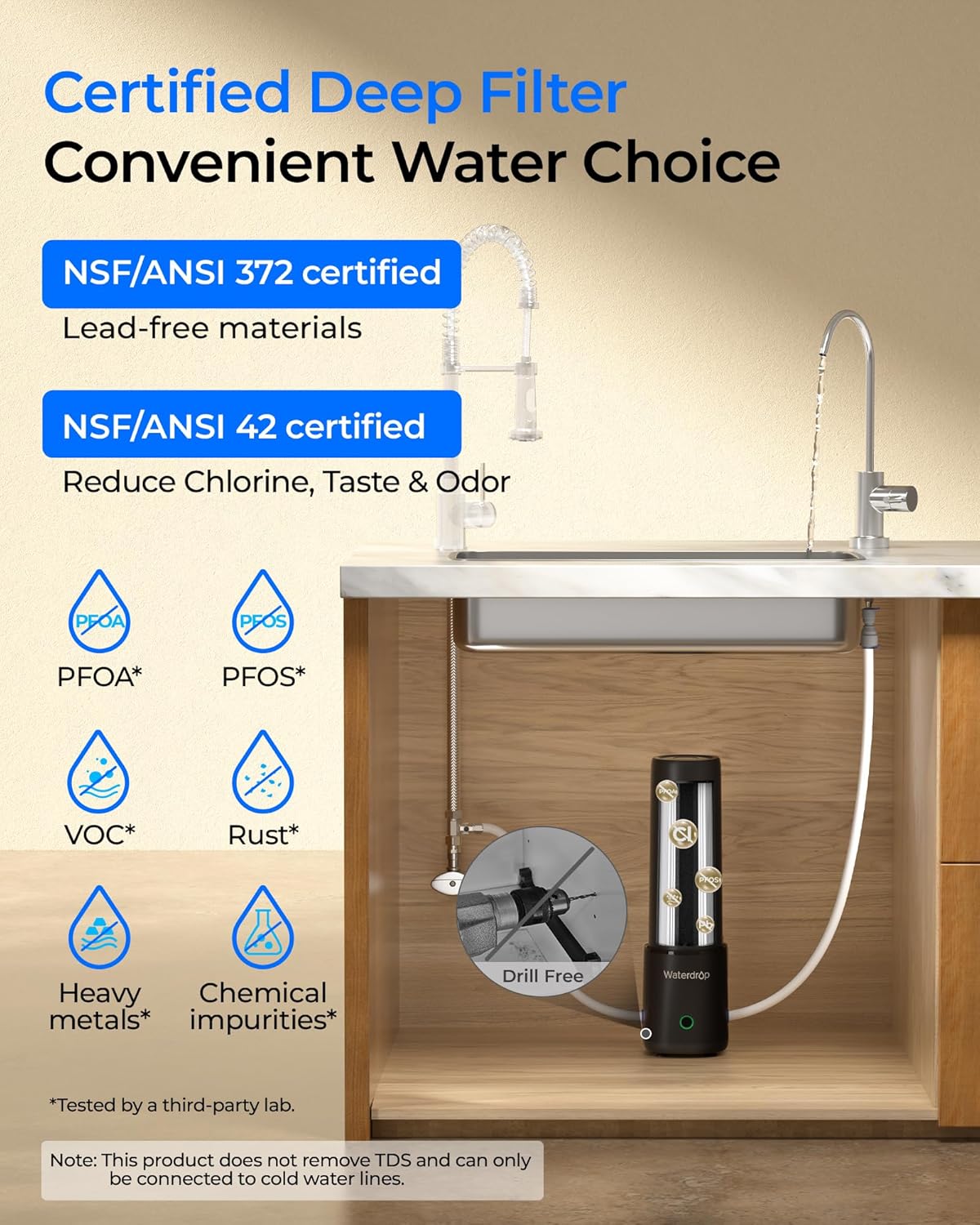 Thumbnail 1 de Waterdrop UL12B sistema di filtraggio acqua da sottolavello con rubinetto, senza foratura