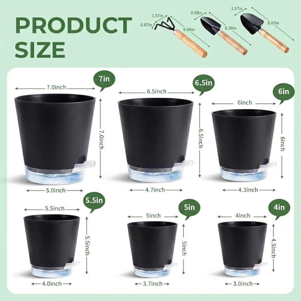 Detalle de Zishine Self-Watering Plant Pots, 6-Pack with Clear Reservoir, 4–7 in