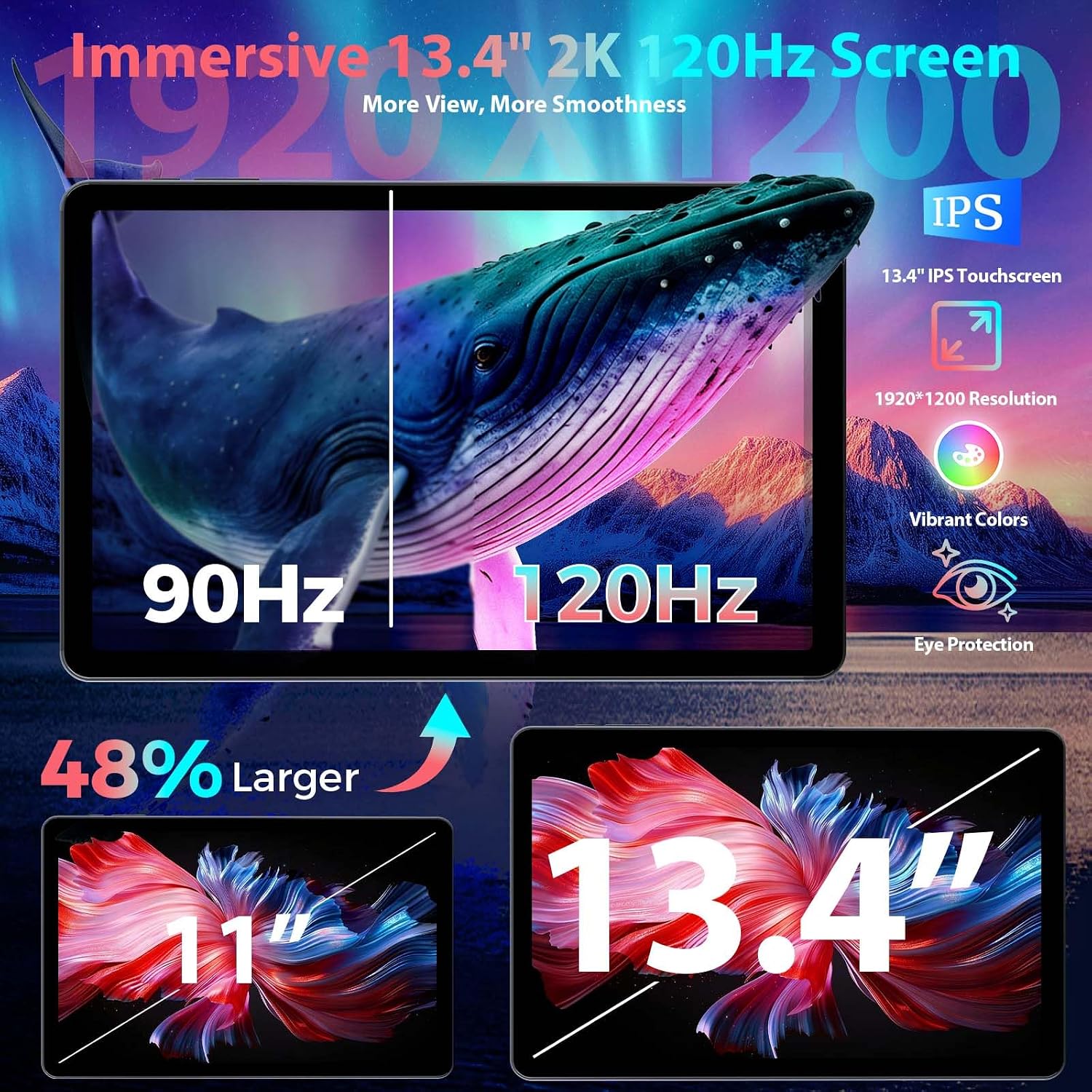 Detalle de 13 Inch Android 16 Tablet with Keyboard (2-in-1) – 32GB RAM + 256GB, up to 2TB Expand, Gemini AI