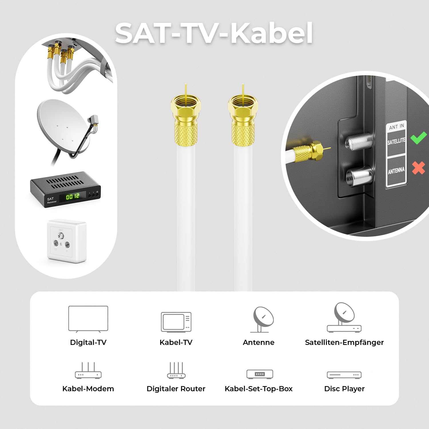 Detalle de deleyCON HQ 30 m SAT Koaxialkabel MK1230 – 4-fach geschirmt, 130 dB, für DVB-S/S2, DVB-T und DVB-C