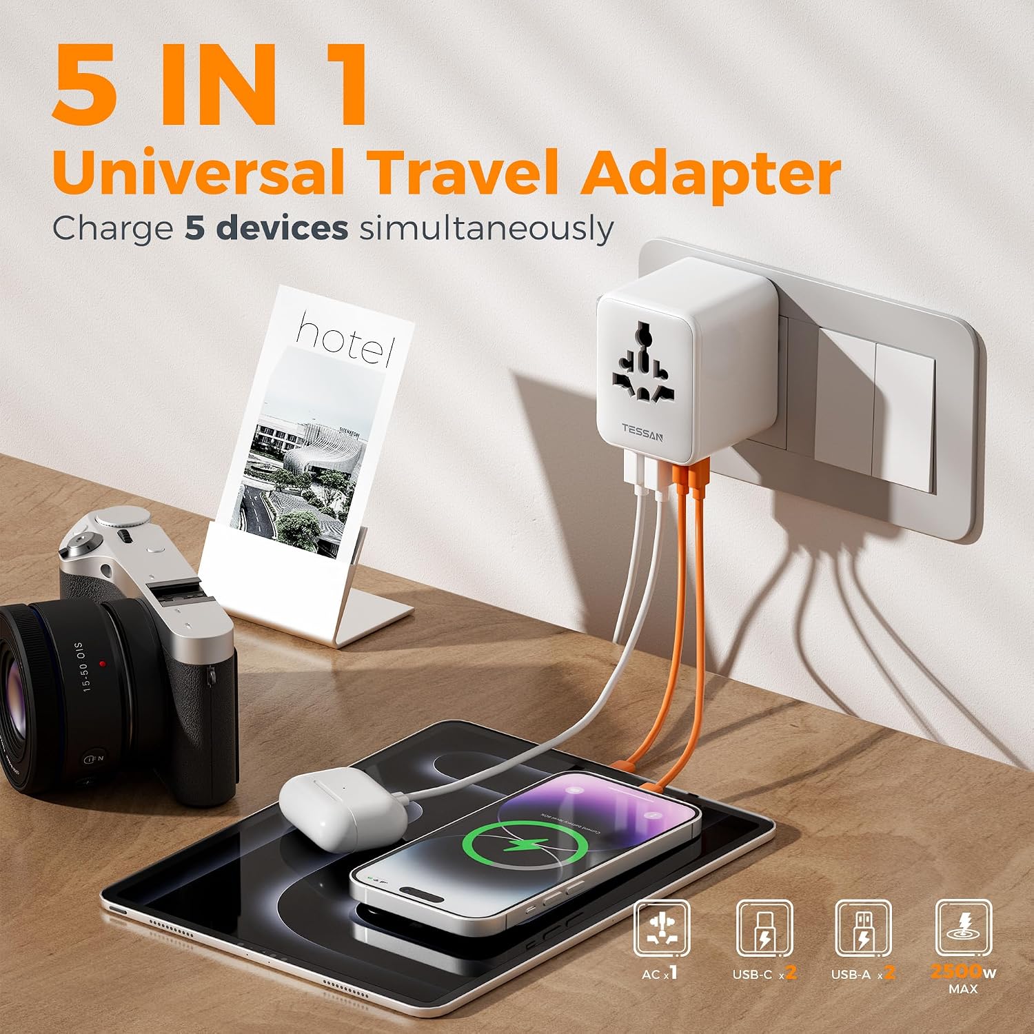 Thumbnail 3 de TESSAN Universal Travel Adapter with 4 Ports 🔌