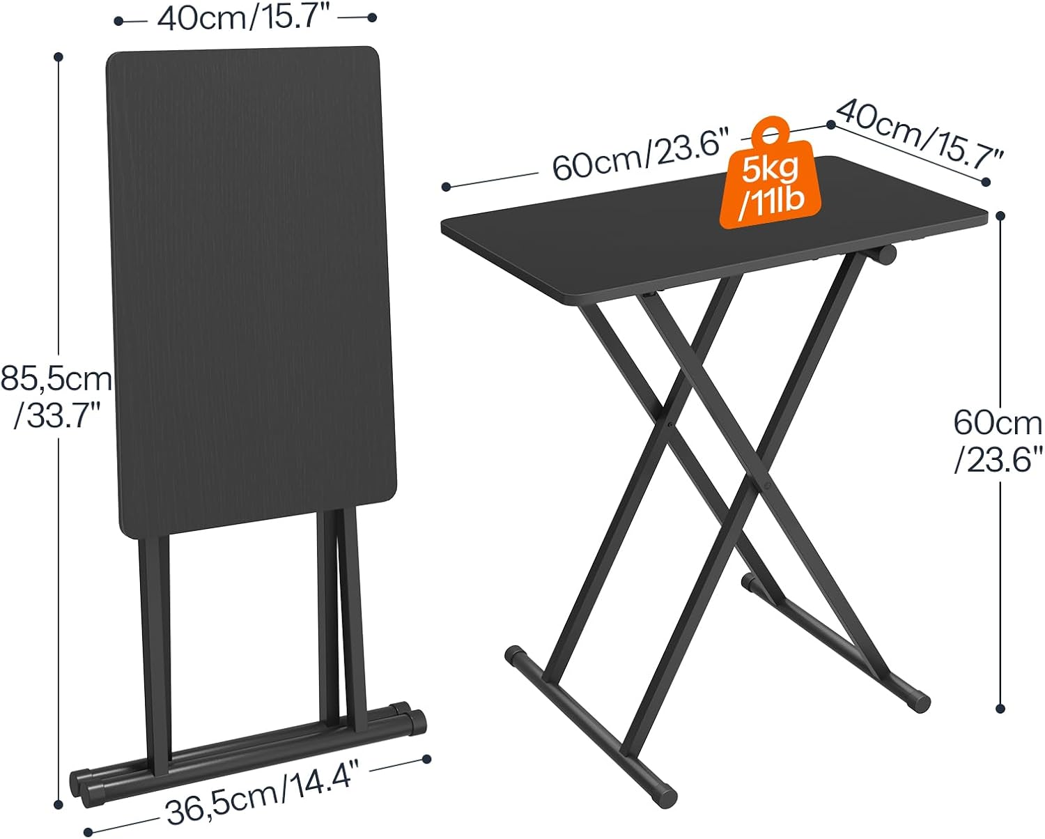Thumbnail 3 de HOOBRO Tavolino Pieghevole con Altezza Regolabile EBK16BZ01 (60 × 40 × 60 cm) Nero