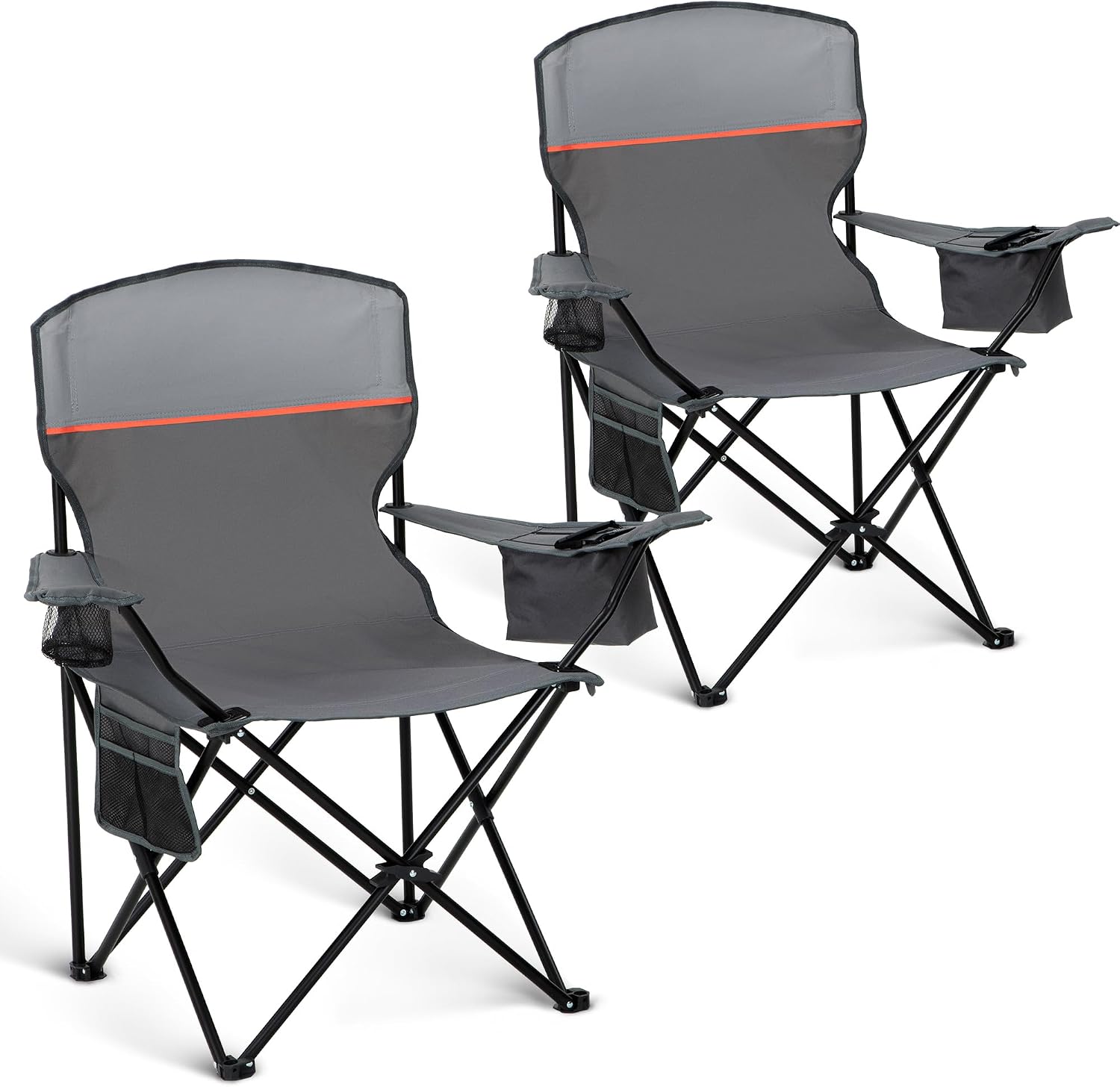 Detalle de HIGH POINT SPORTS Campingstuhl faltbar im 2er-Set bis 102 kg – mit Getränkehaltern, Armlehnen & Seitentasche