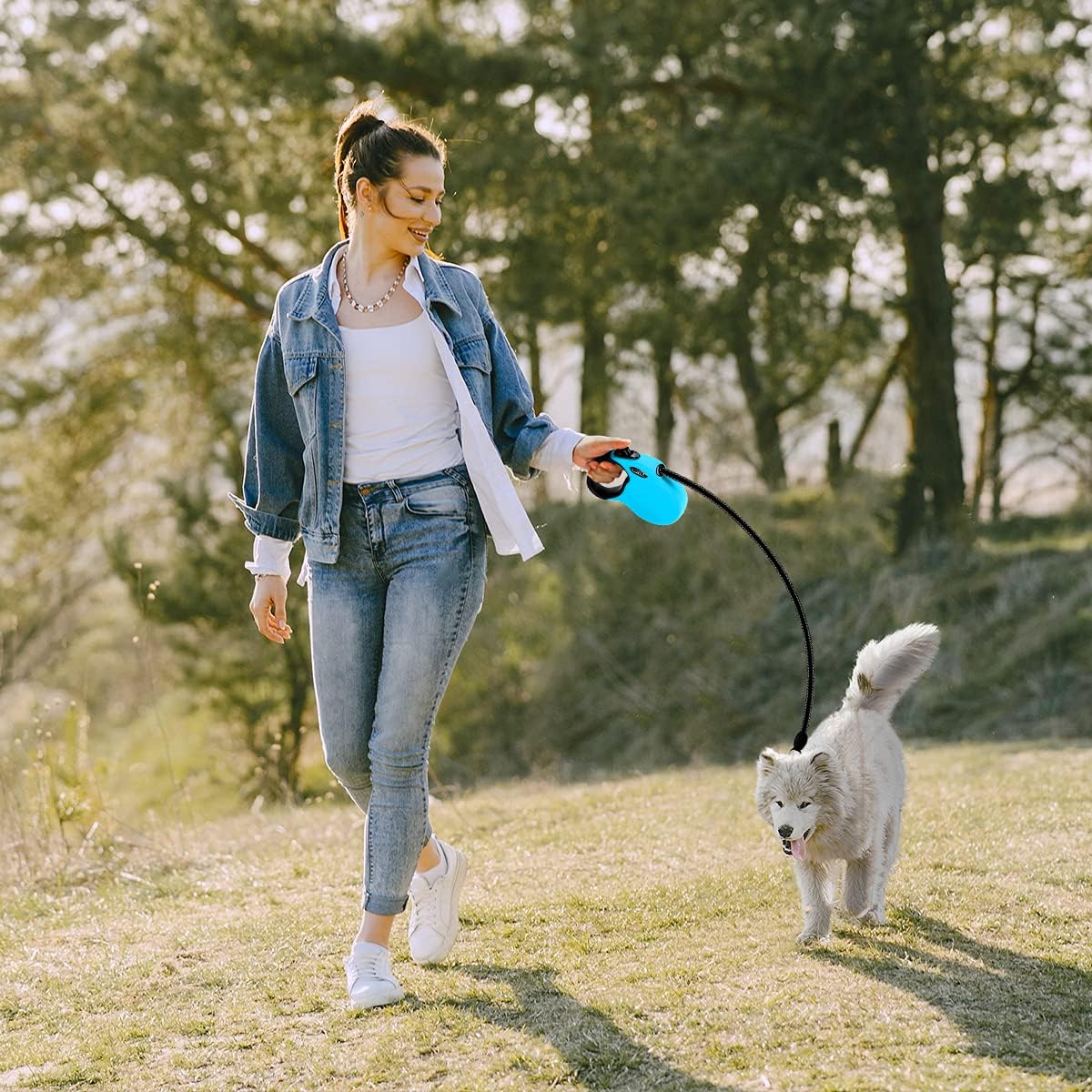 Thumbnail 6 de ETACCU Retractable Dog Lead 16.4ft – Extendable, Tangle-Free, 1-Handed Brake, Reflective for Small Dogs (≤44 Lbs) – Blue