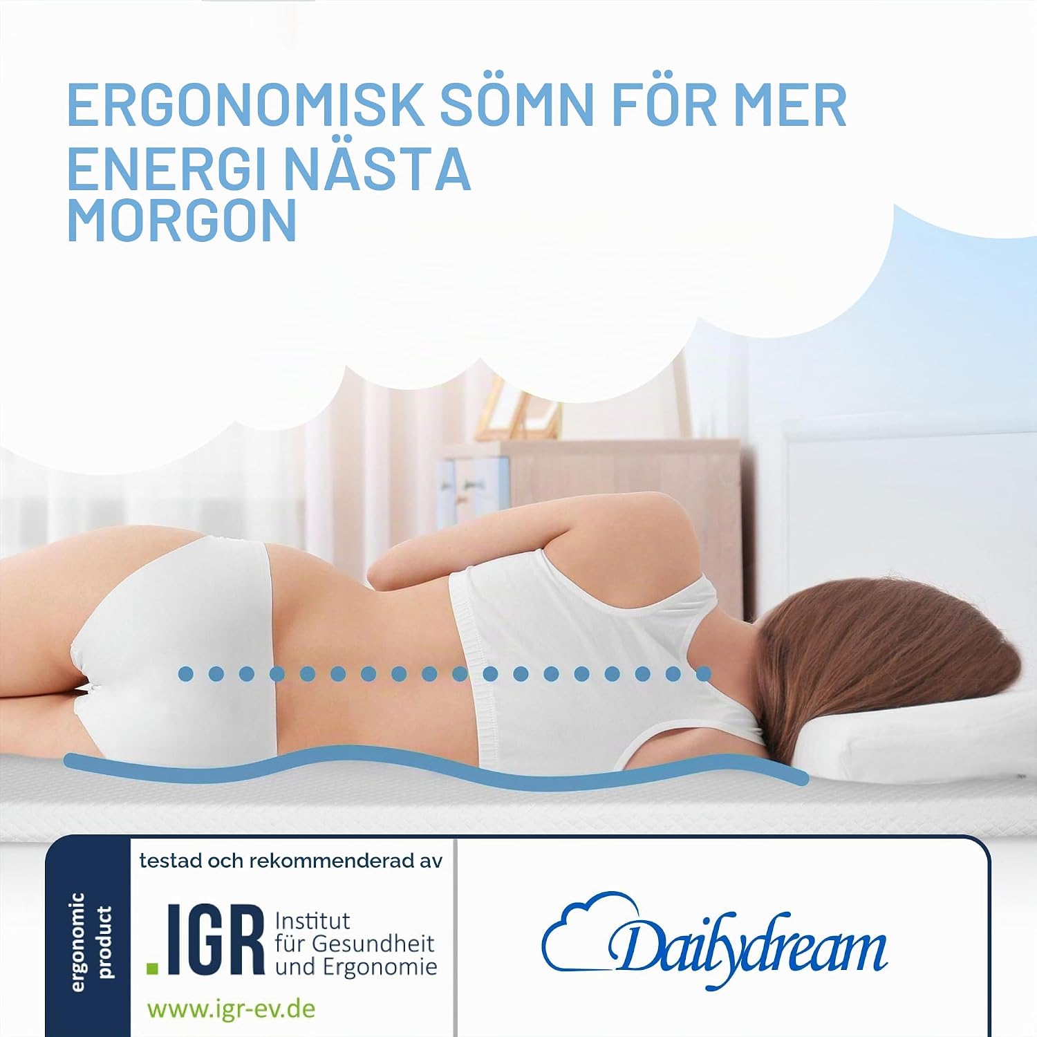 Detalle 2 de Dailydream M/L bäddmadrass 135 × 190 × 6 cm med 7-zonsskum