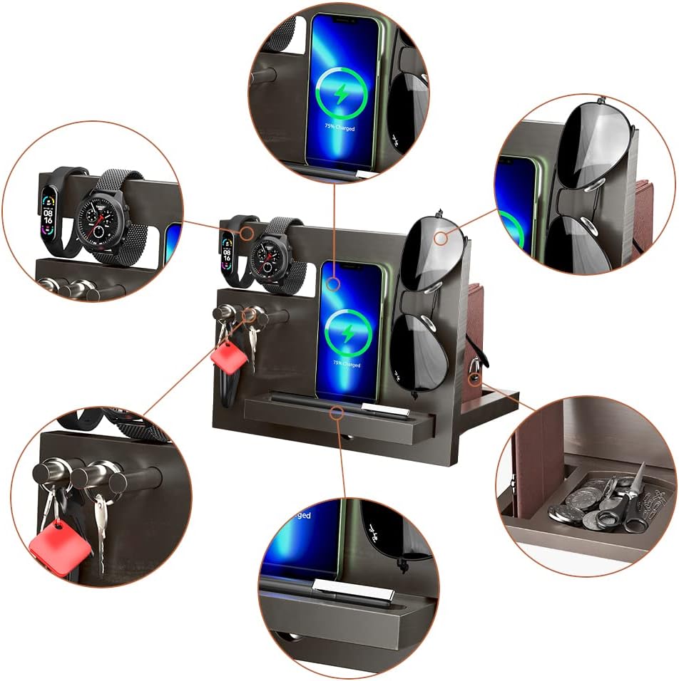 Detalle de Idee Regalo Uomo Natale: Organizzatore da ufficio in Legno 3-in-1