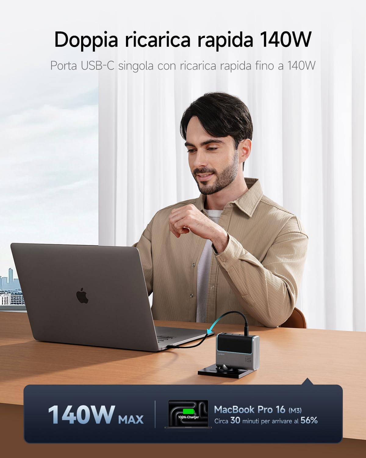 Thumbnail 1 de CUKTECH Caricatore USB-C 140W PD 3.1 GaN: carica rapida 4-in-1 per MacBook e dispositivi moderni