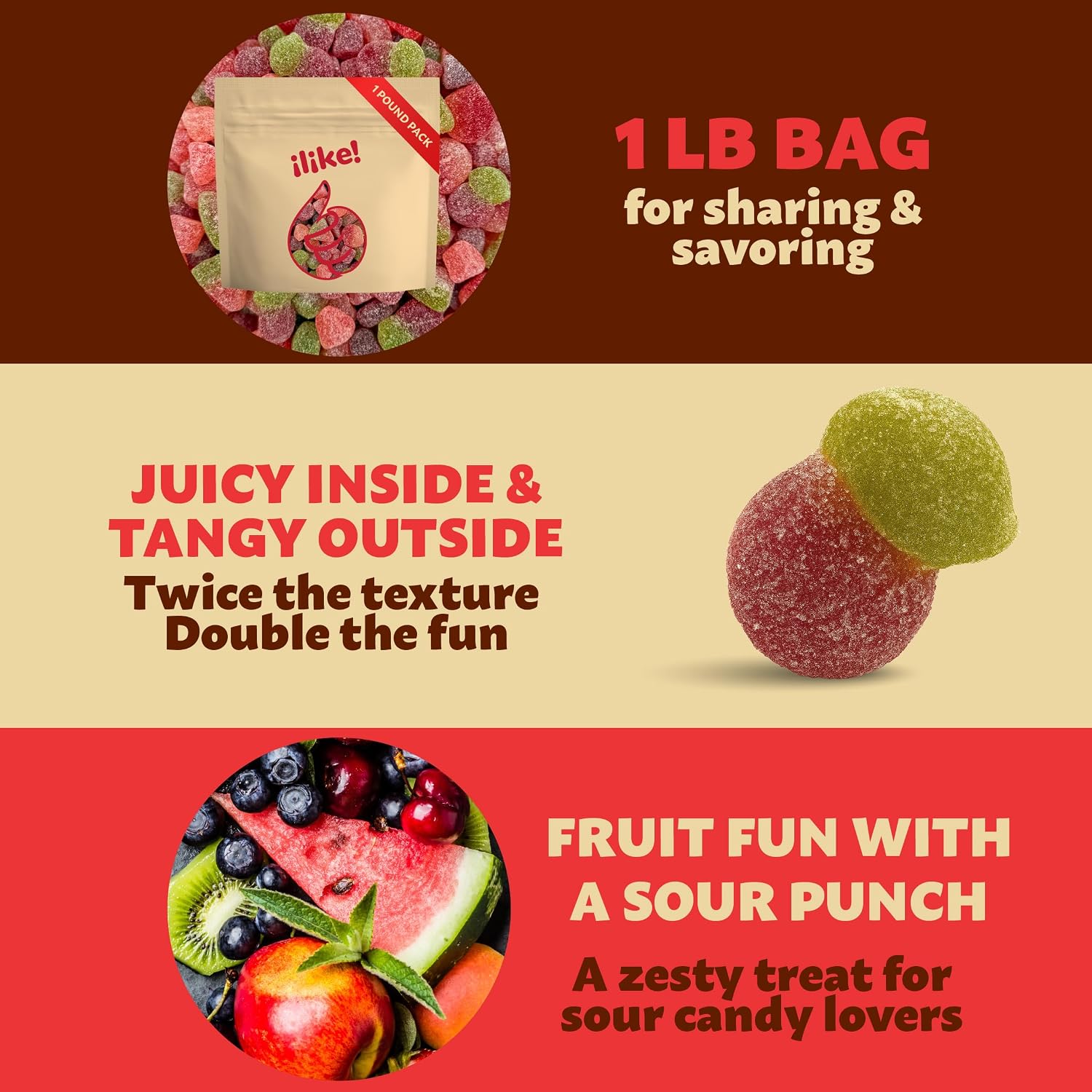 Thumbnail 6 de ILIKE! Sour Fruit Jelly Candy Mix, Dye-Free Vegan Gummies, 1 Lb Bag