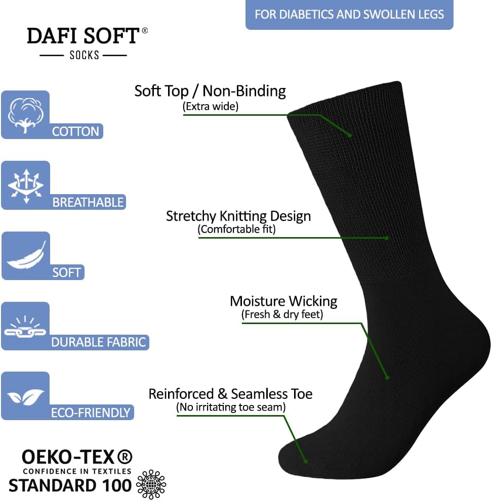 Detalle de Dafi Soft Diabetic Extra Wide Socks (6 Pairs) – Cotton, Seamless Toe, Made in Turkey