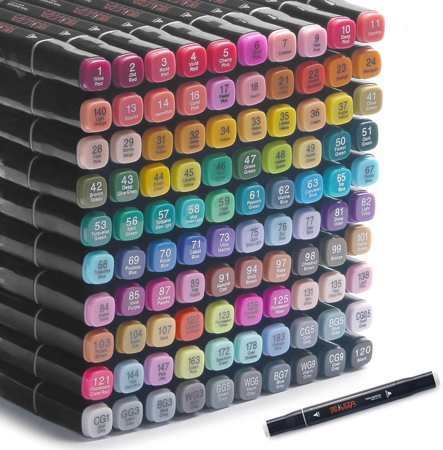 Detalle de Beso-luxe : Ensemble de 100 marqueurs alcoolisés à double pointe — beauté suprême