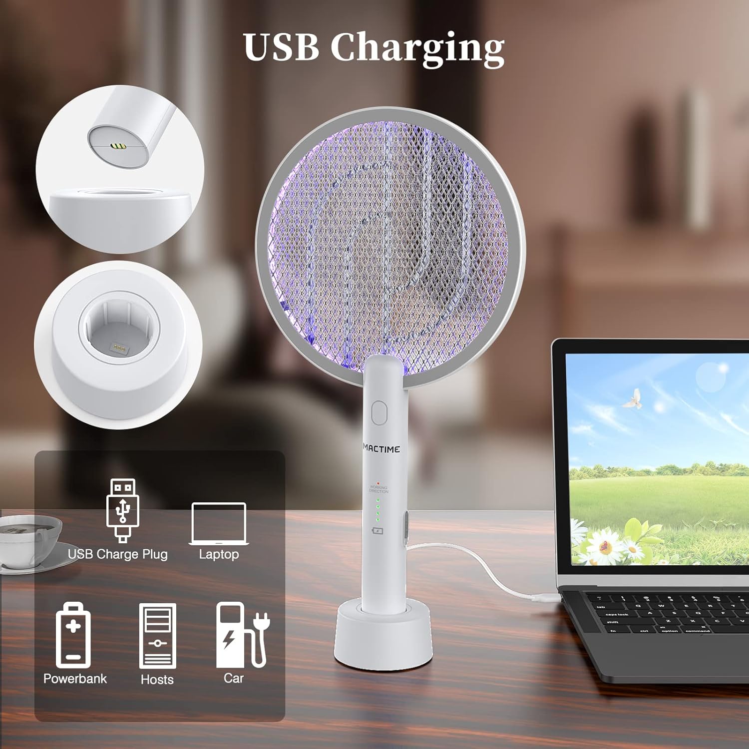 Thumbnail 3 de TMACTIME Racchetta Zanzare Elettrica 4000V 2-in-1 con USB ricaricabile e lampada UV