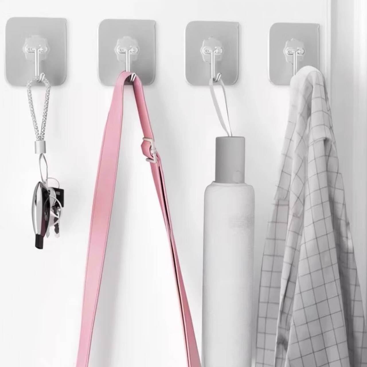 Thumbnail 4 de Adhesive Wall Hooks (50 lb) Heavy-Duty Clear Hooks, Stainless Steel + PVC, 10-Pack