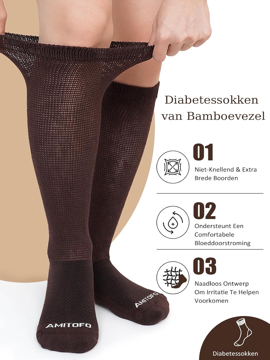 Detalle de ZFSOCK bamboesokken voor dames, lang en zonder elastiek, met naadloze teen