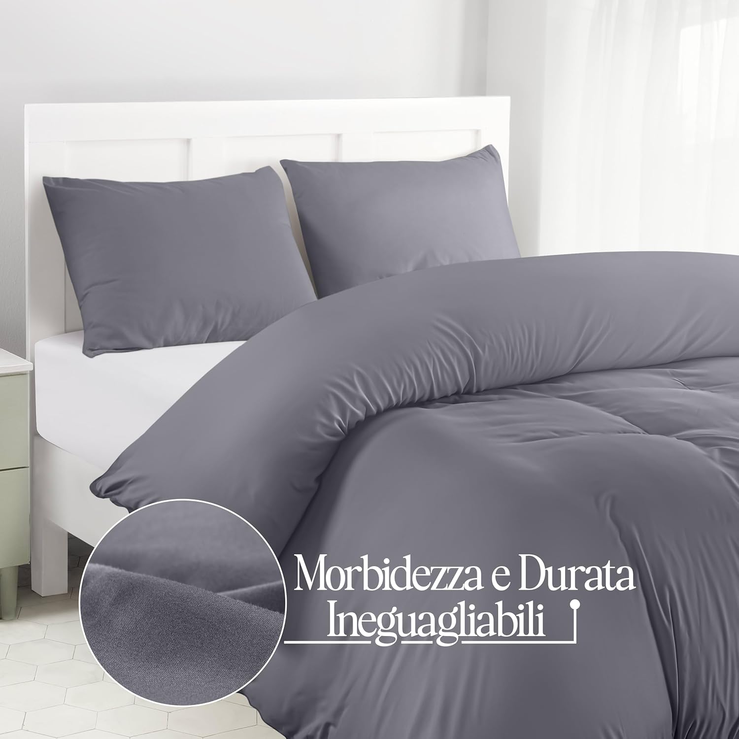 Detalle 2 de Utopia Bedding set copripiumino 3 pezzi (una piazza e mezza) in microfibra 200x200 cm + federe 50x75 cm grigio