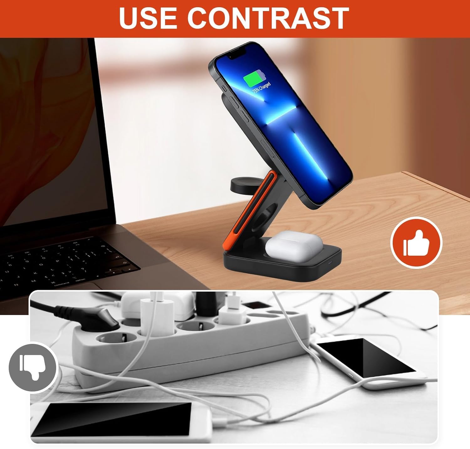 Thumbnail 4 de Chargeur sans Fil Pliable 3-en-1 MagSafe 15W — Station de Charge Rapide pour iPhone, Apple Watch et AirPods