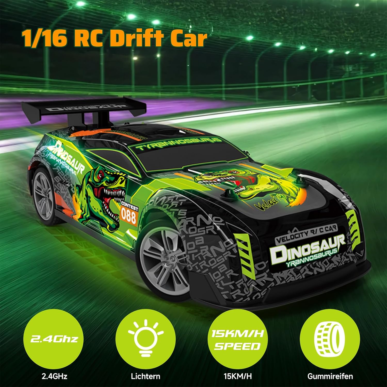Thumbnail 6 de PENGBU RC 3699-RC6 – samochód-dinozaur 1:16, 15 km/h, zielone światła