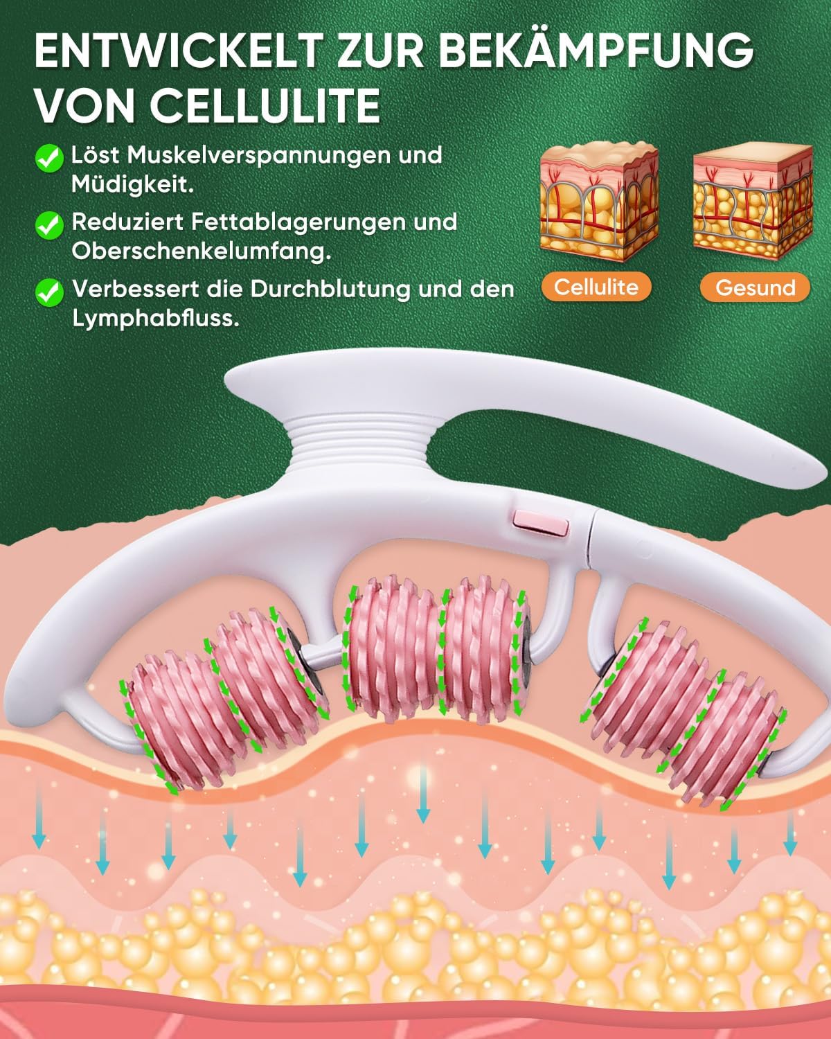 Thumbnail 3 de Bein Massagerolle mit Griff – Massageroller zur Zellulite-Entfernung, Faszienrolle für Oberschenkel, Anti-Cellulitis, Lymphdrainage (manuell)