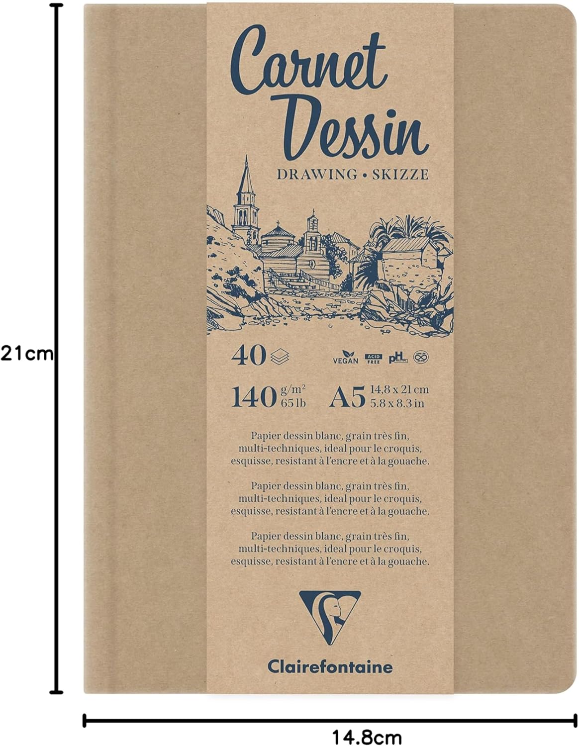 Thumbnail 1 de Clairefontaine 975963C – Carnet Dessin Cousu A5 (40 feuilles) avec couverture kraft rigide