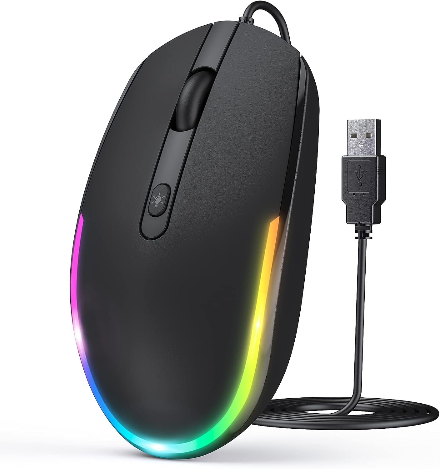 Detalle de seenda Maus mit Kabel (1600 DPI, USB, LIGHTSYNC RGB) für PC/Laptop – Schwarz