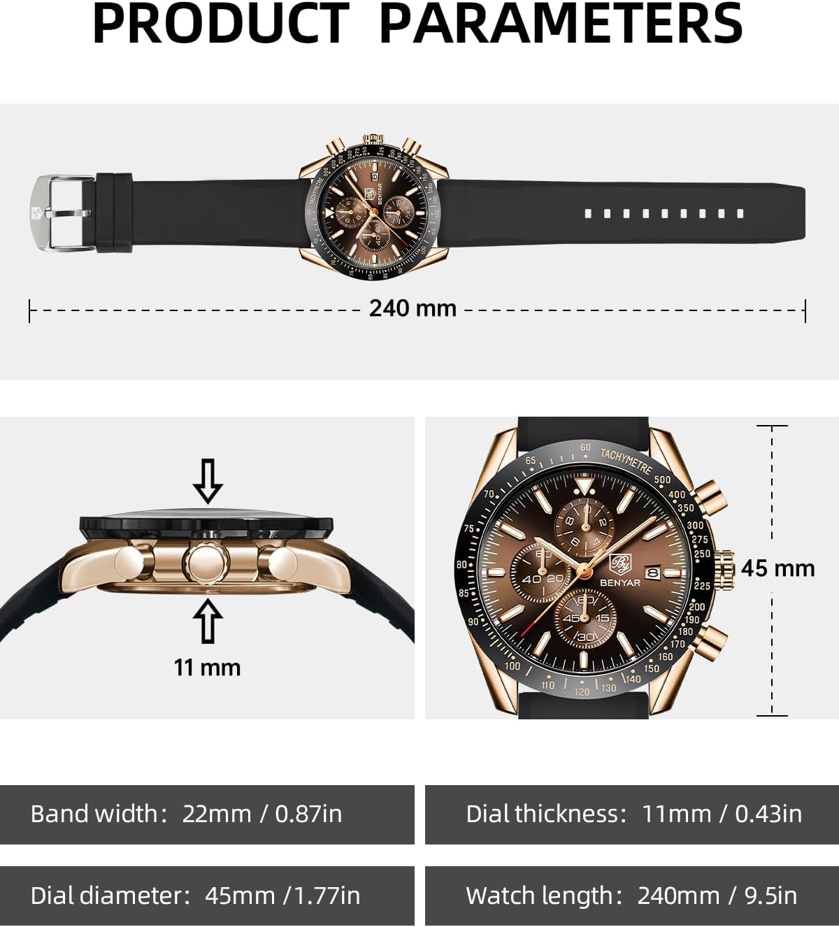 Detalle de Benyar Chronograph Quarz Uhr 45 mm
