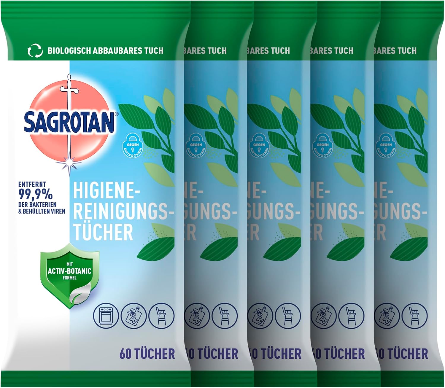 Detalle de Sagrotan Hygienereinigungstücher 5×60 Stück