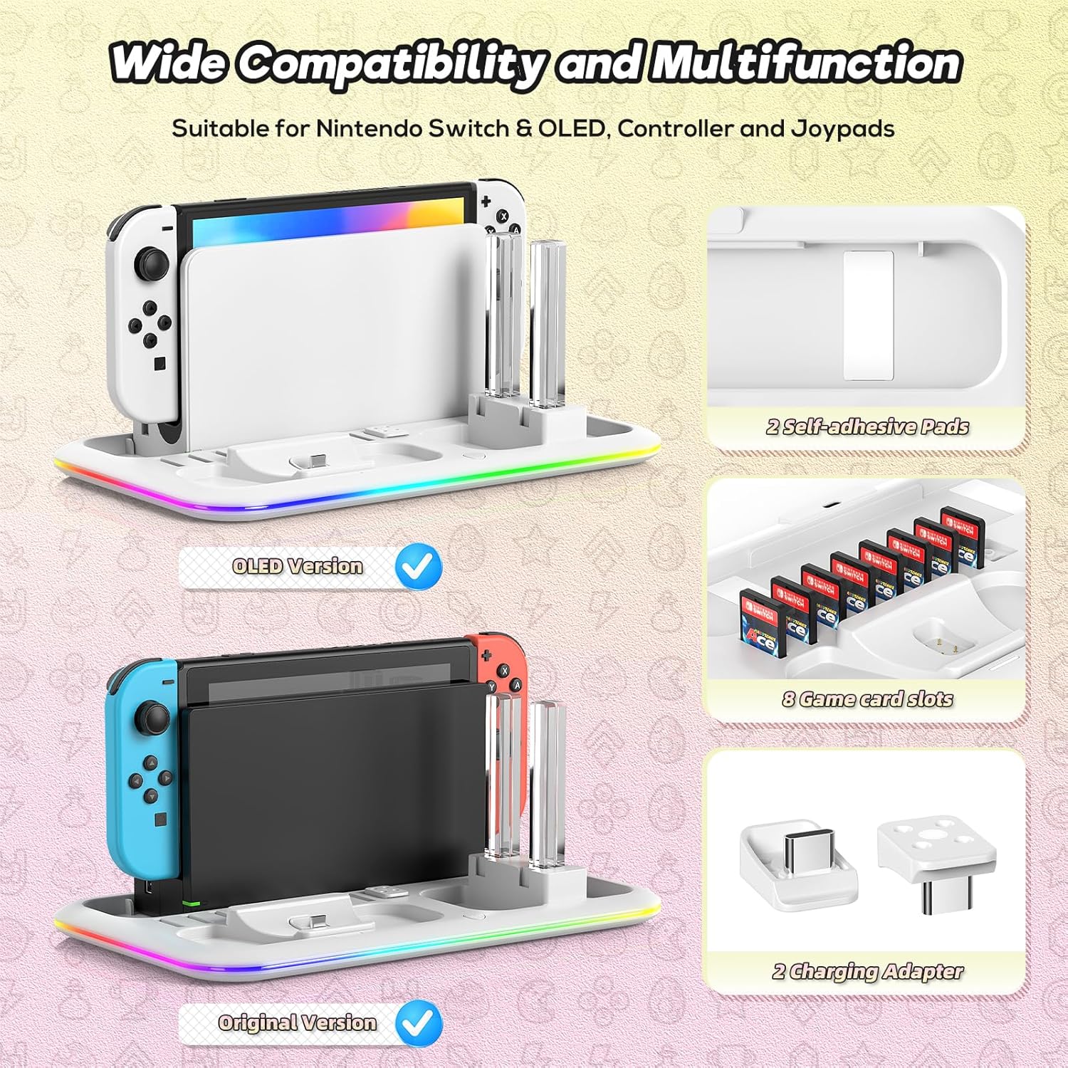 Thumbnail 4 de RGB Switch Controller Charger for Nintendo Switch&OLED Model with Led Light,for Joycon with Switch Pro Controller Charger, Switch Charging Station Dock Organizer with 8 Game Slots& USB Cables
RGB Switch Controller Charger for Nintendo Swit…