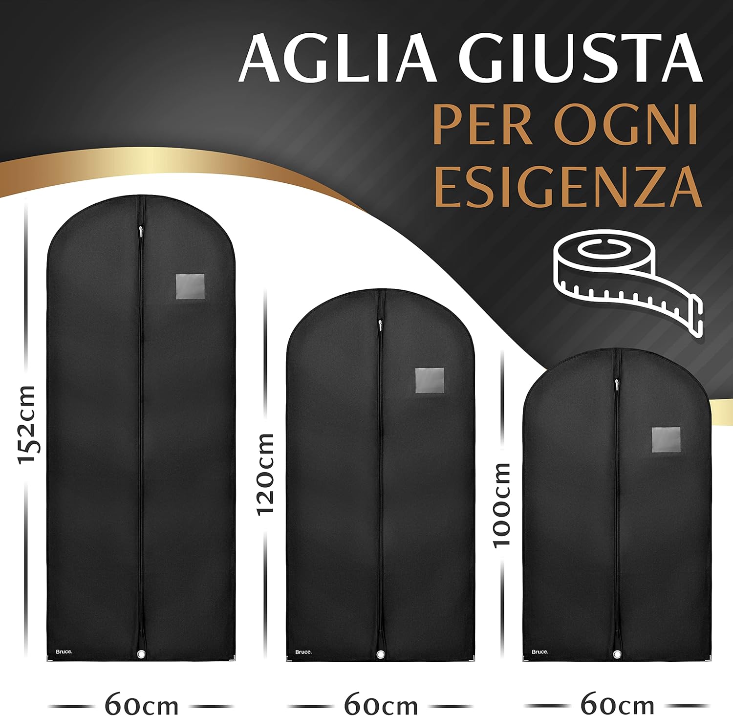 Detalle 2 de Bruce.® 2x Borsa Porta Abiti da Viaggio 160 x 60 cm con Sacchetto Scarpe e Cerniera Antitarme