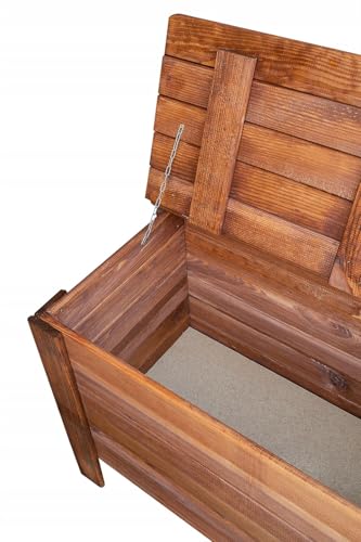 Detalle de STOLMAK Cassapanca da Giardino in Legno 80x52x40 cm, 166 L, Pino Massello Marrone – Box Porta Cuscini e Contenitore Esterno