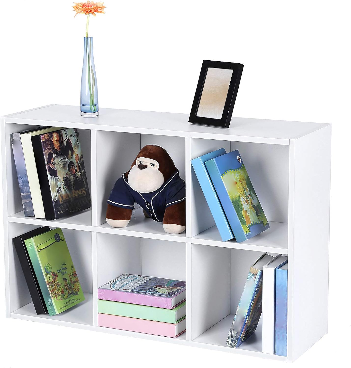 Detalle de VASAGLE Bookcase LBC203D: 6-compartment cube-style bookshelf in Cloud White