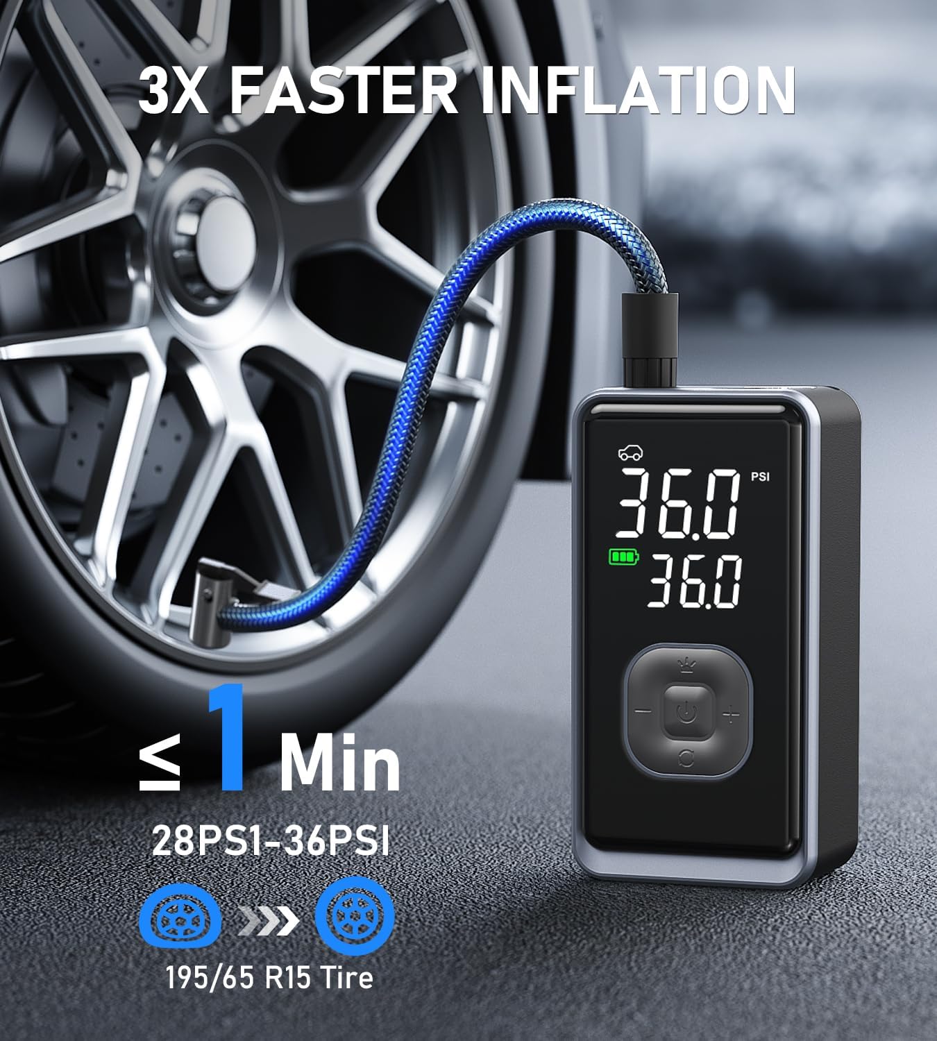 Detalle 2 de Portable Tire Inflator Air Compressor (Cordless, 150 PSI) with Digital Pressure Display and LED Light