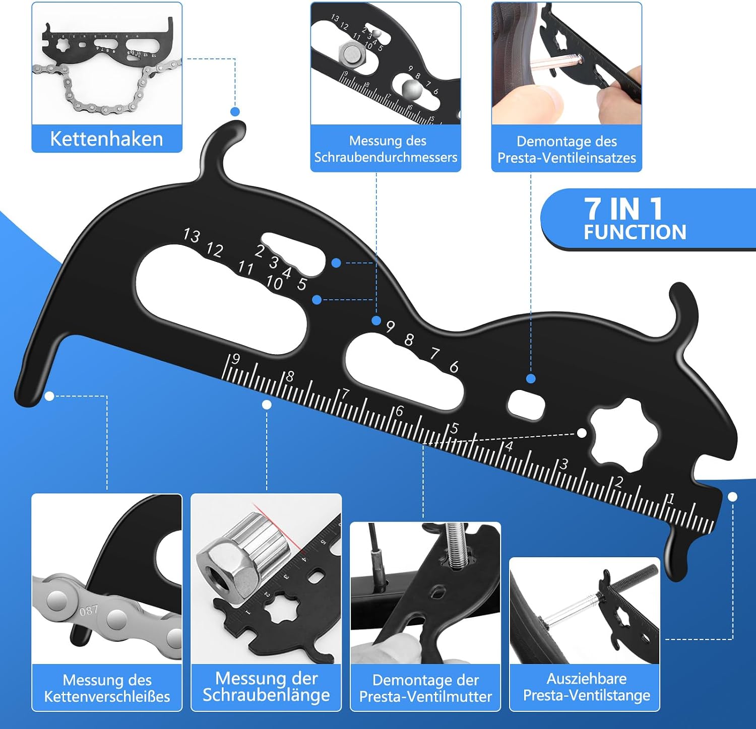 Detalle de Scalnuvyyh XT10LTGJ-11504445 kettingpons fiets, kettingtang en slijtagemeter