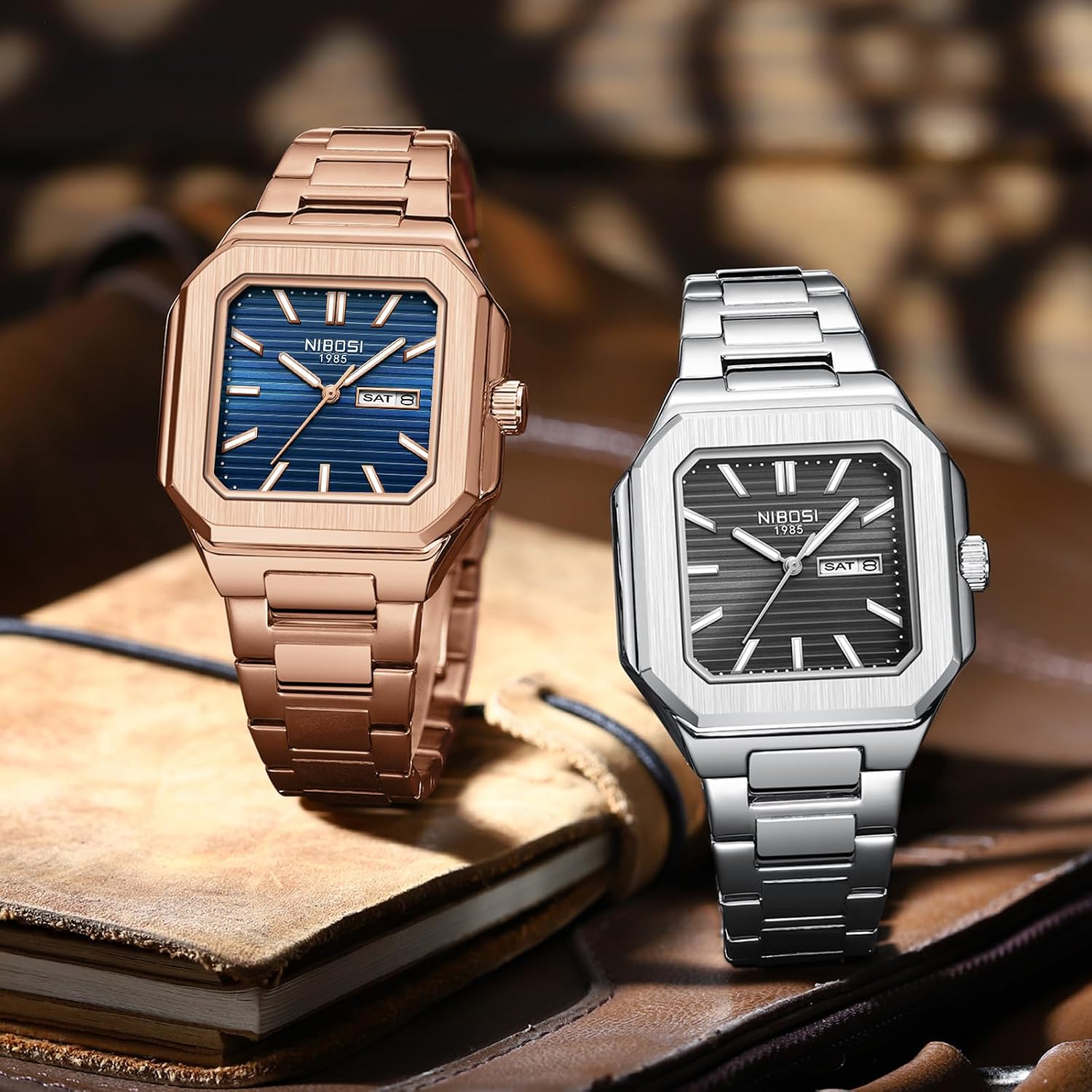 Thumbnail 5 de NIBOSI Orologio analogico da uomo quadrato
