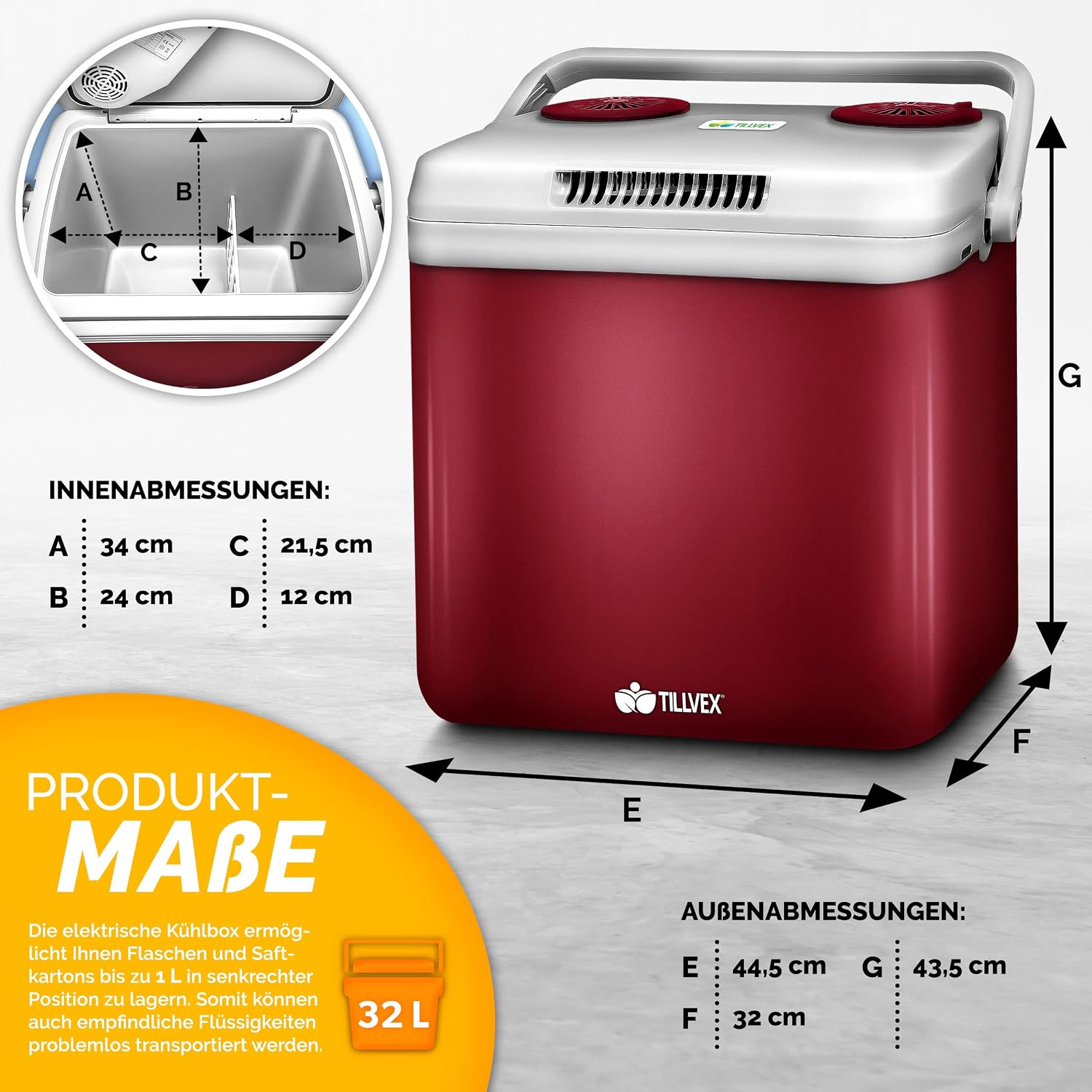 Detalle de tillvex Kühlbox elektrisch 32L – Mini-Kühlschrank 230 V & 12 V (Kühlen & Wärmen) mit ECO-Modus