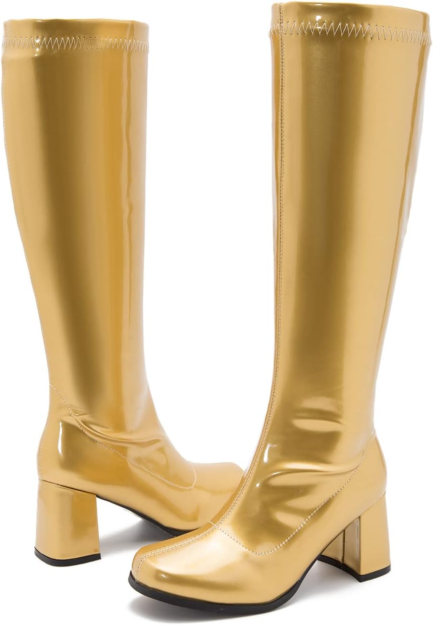Detalle 2 de Heiyom Women's Gogo Boots, Knee-High Square-Toe Boots with Chunky Heel