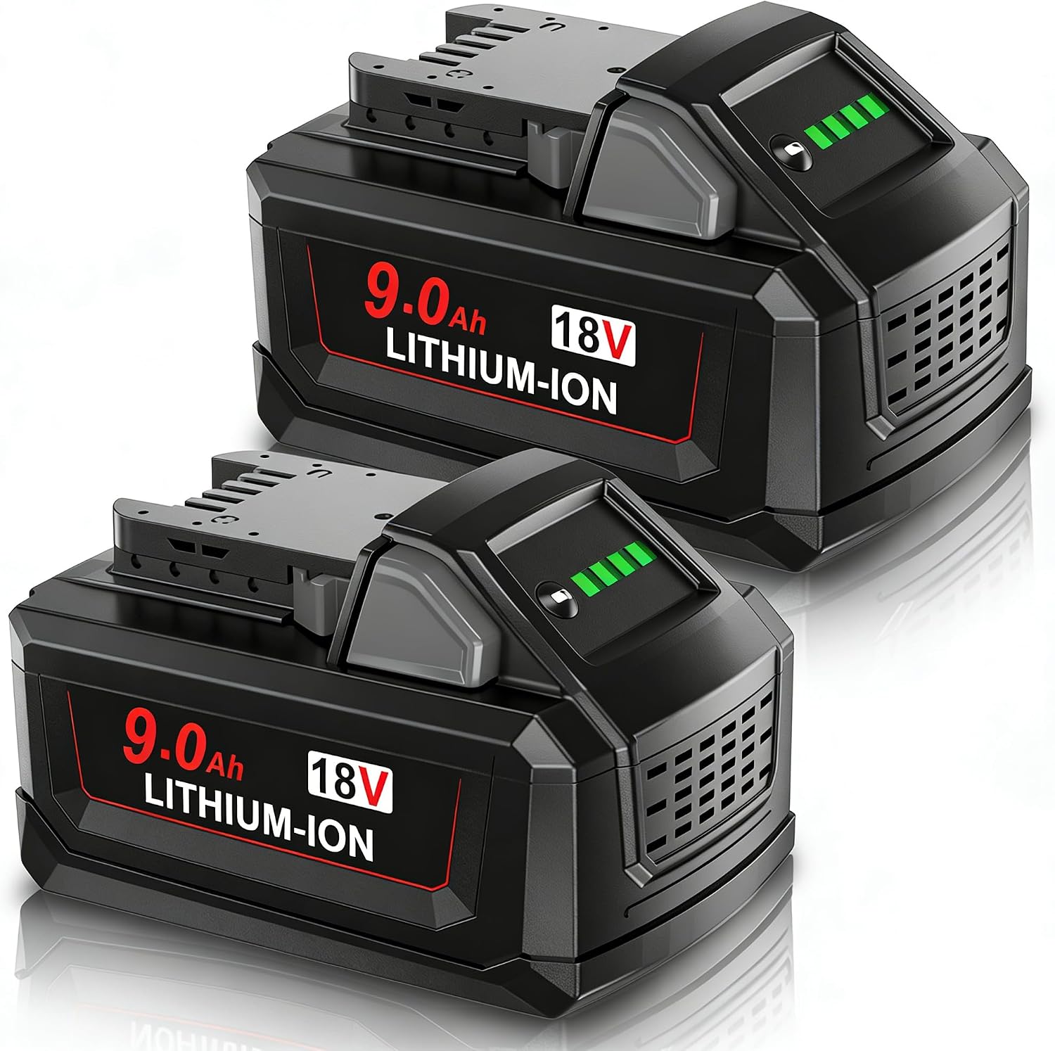 Detalle de POWTREE 2 x 9,0 Ah accu voor Milwaukee M18, 18 V met ledindicator