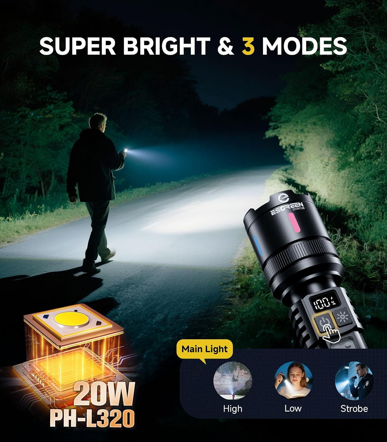 Detalle 2 de Esgreen ED25COB Rechargeable LED Flashlight 2-Pack with Red Light and USB-C